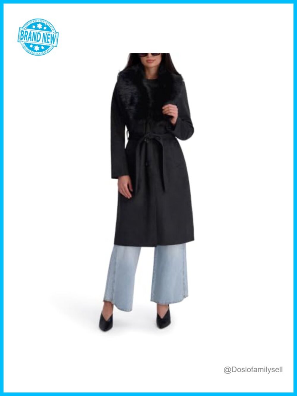 Faux Leather Faux Fur Shawl Collar Belted Trench Coat